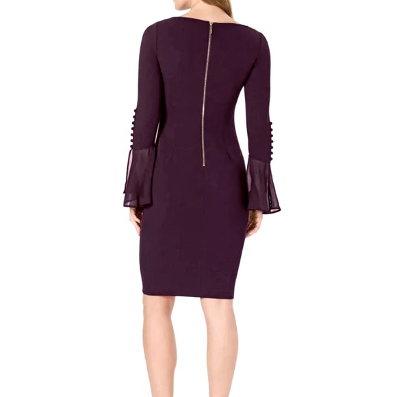 CALVIN KLEIN Chiffon Bell Sleeve Sheath Dress - Picture 2 of 8